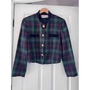 Plaid Wool Vintage Preppy Gold Button Down Blazer‎ Jacket